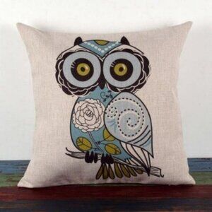 Perched Owl on Branch Pillowcase Accent Pillow Tan Blue Green